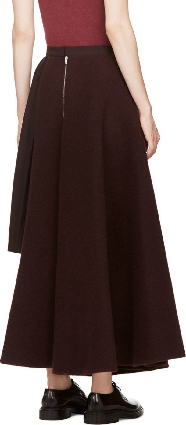 Burgundy Layered Wool Skirt by Yang Li