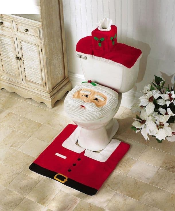 Santa Toilet Seat Cover and Rug Bathroom Set