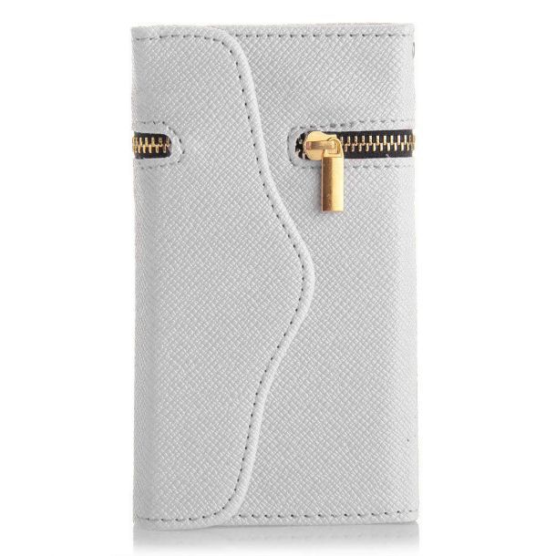 Flip PU Leather Hard Skin Pouch Wallet Case Cover Zipper for iPhone 6 White