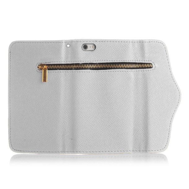 Flip PU Leather Hard Skin Pouch Wallet Case Cover Zipper for iPhone 6 White