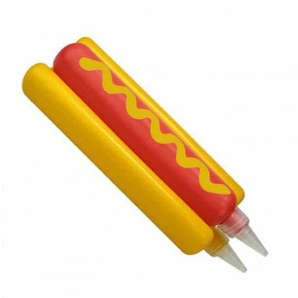Mustard Range Yellow Red Sauce Holder Hotdog Shaped Condiment Dispenser