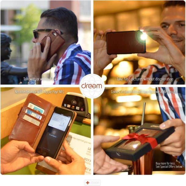 Кожаный чехол для телефона iPhone 6-6s с фолио бумажником от компании Dreem