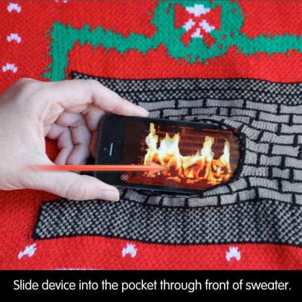Рождественский свитер с анимацией горящего камина