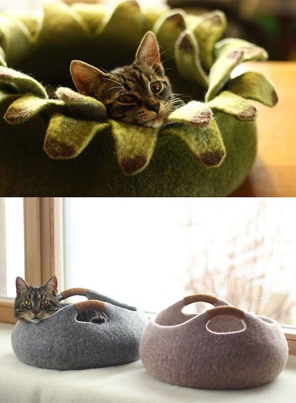 Кошачьи домики в виде валунов и листьев