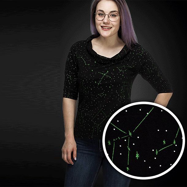 Женская футболка с мерцающими в темноте созвездиями