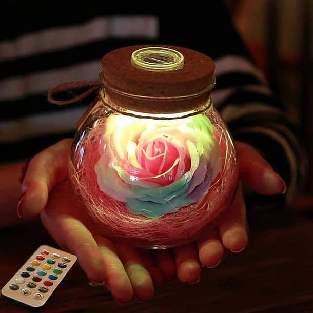 Декоративный настольный светильник с искусственной розочкой Rose Light Bottle