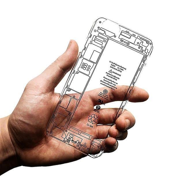Прозрачный чехол для айфонов с изображением их внутренней конструкции
