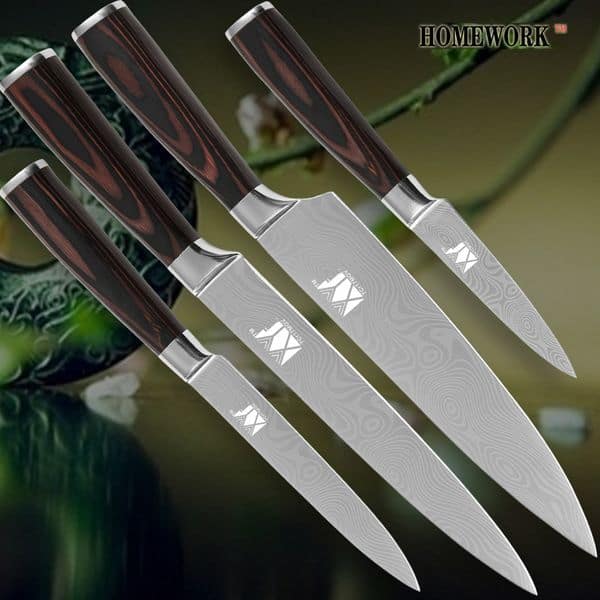 Комплект кухонных ножей из дамасской стали 006
