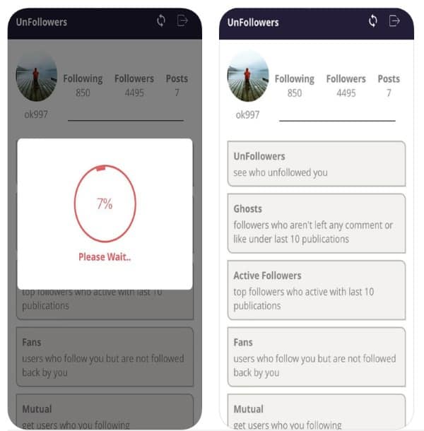 Unfollowers for Instagram - приложение для отслеживания отписавшихся пользователей