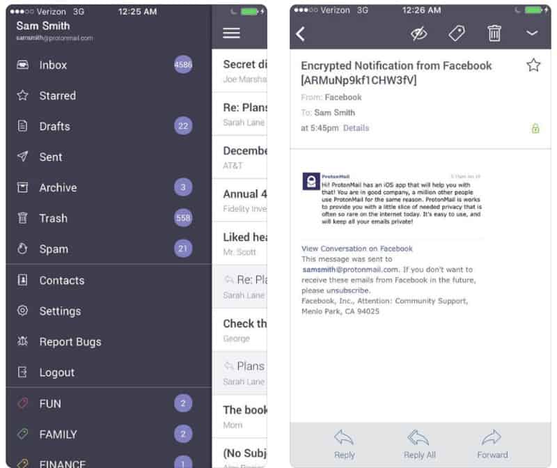 ProtonMail - приложение обмена зашифрованной почтой